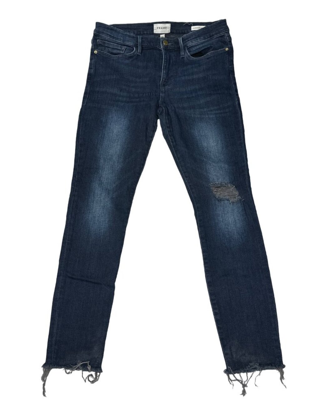 FRAME Le Skinny de Jeanne Jeans Womens 30 Dark Wash Distressed Raw Hem Skinny